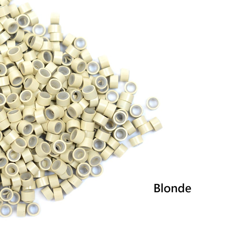 yantaisiyu 500 Pcs 5.0 mm Silicone Lined Micro Links Rings Hair Extensions Beads Silicone Lined Beads for Human Hair Extensions and Feather Extensions (Blonde) - Image 3